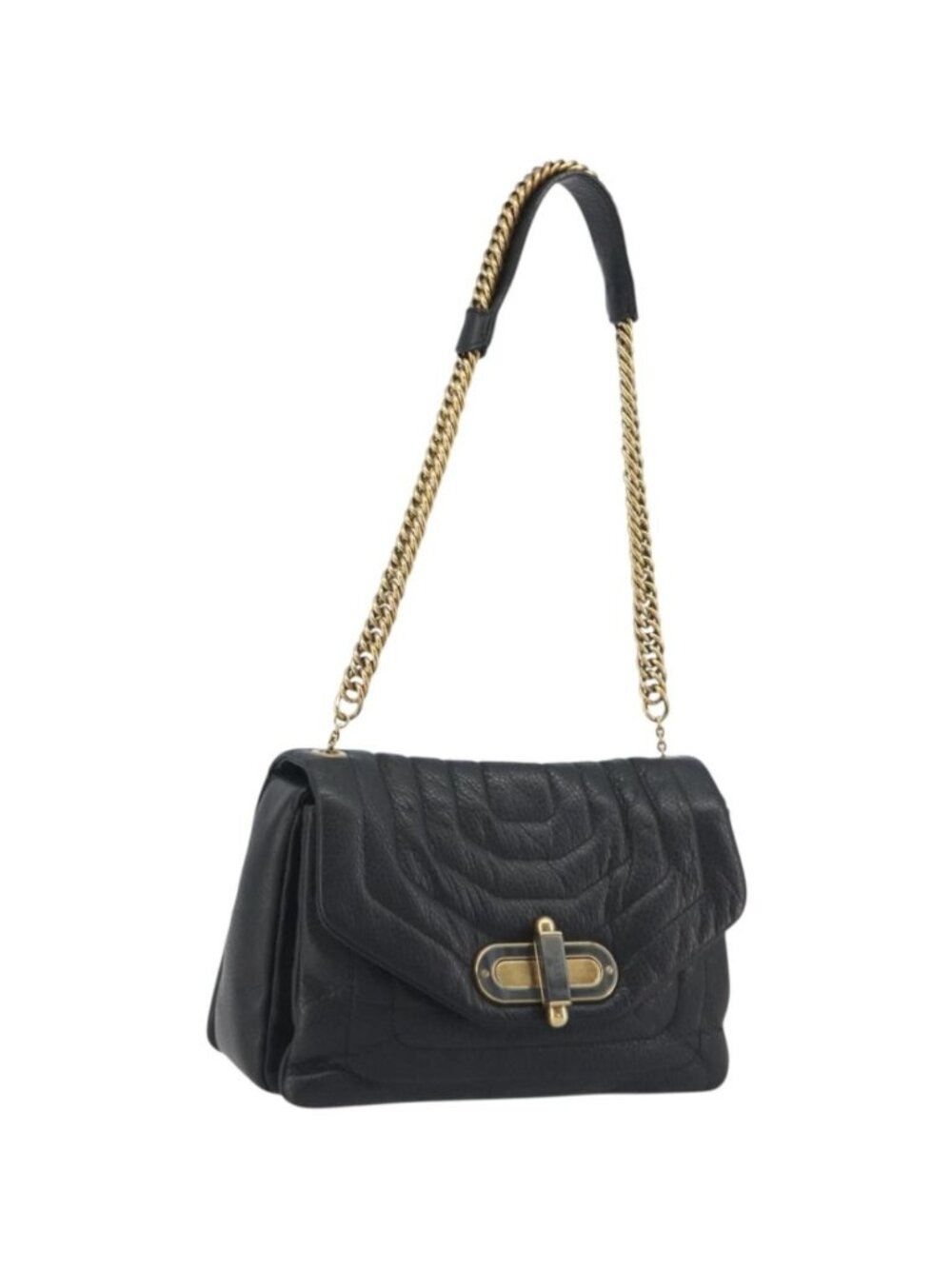 BALLY Chain Shoulder Bag Leather Black Gold